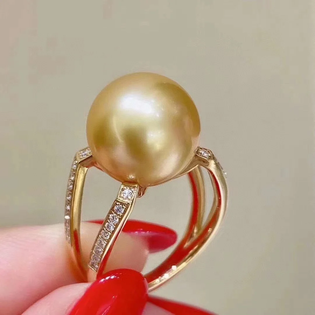 Vintage high-quality pearl rings for women elegant luster 12-13mm round beads ring adjustable opening engagement wedding jewelry