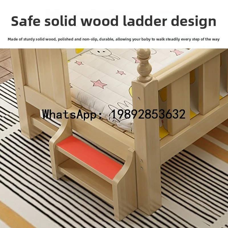 سرير أطفال عريض مقسم من الخشب الصلب سرير مفرد للأطفال مع حاجز حماية بجانب السرير سرير كبير مقسم للرضع #4