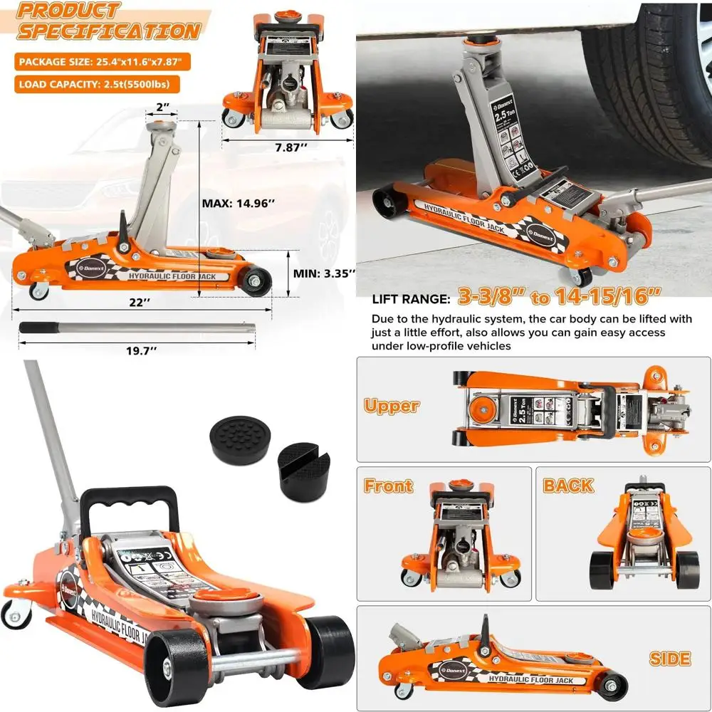 

Compact 2.5 Ton Low Profile Hydraulic Racing Floor Jack with Single Piston, Lifts 3.375 to 14.9375