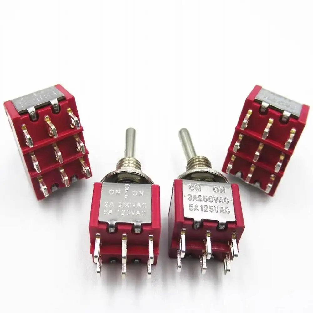 20pcs Red Mini Lever Toggle Switch 2/3 Position Self-resetting ON-OFF-ON /ON-ON 120VAC 6A 3pin 6pin 6mm Mounting MTS-102 103 202