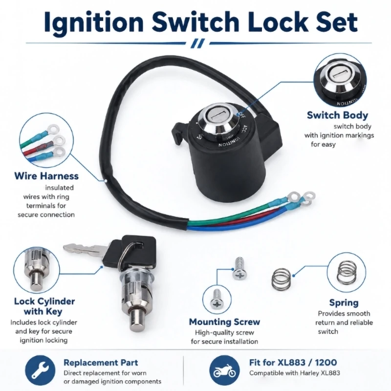 L5BC Direct Replacement Motorcycle Ignition Switches Lock Assembly Set with Terminal End 71441-94 48154-05A for Steering