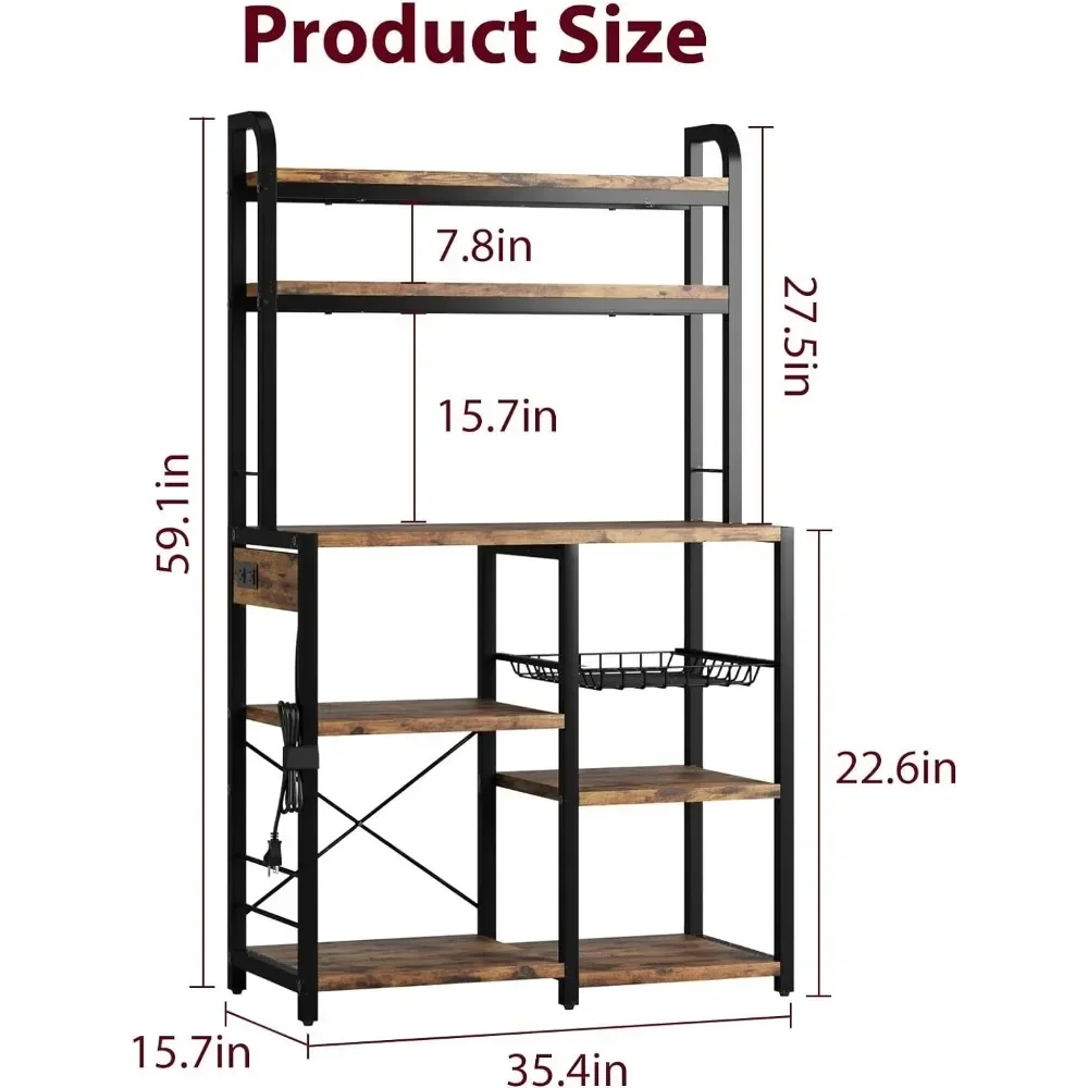 Shelves Rustic Brown Kitchen Accessories 6-Tier Kitchen Storage Rack With Hutch Things for the Home Gadgets