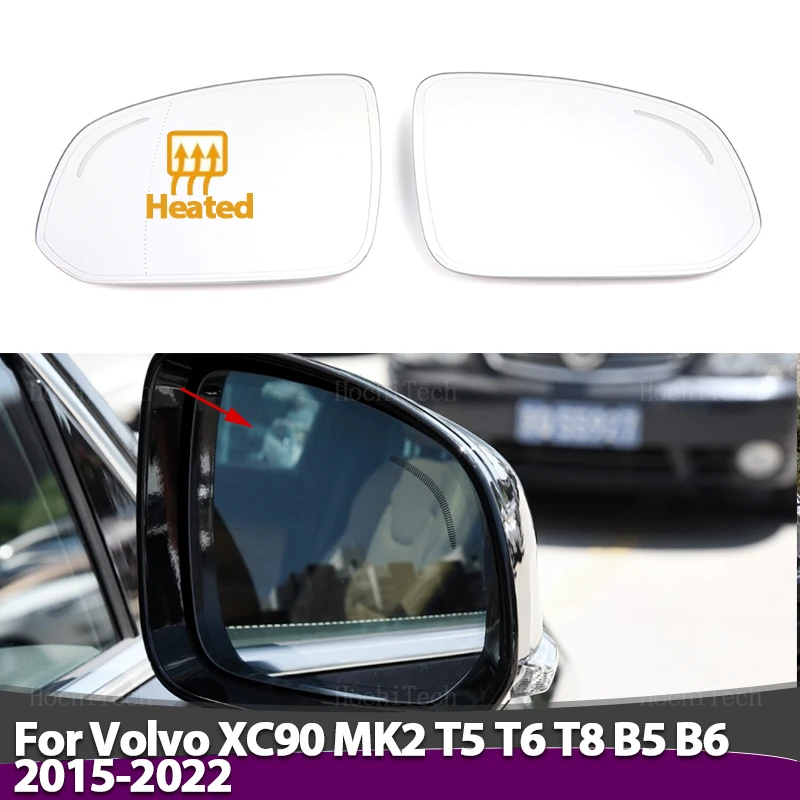 Side Rearview Mirror Heating Glass Heated Mirror Lens with blind spot warning Fit For 2015-2022 Volvo XC90 T5 T6 T8 B5 B6