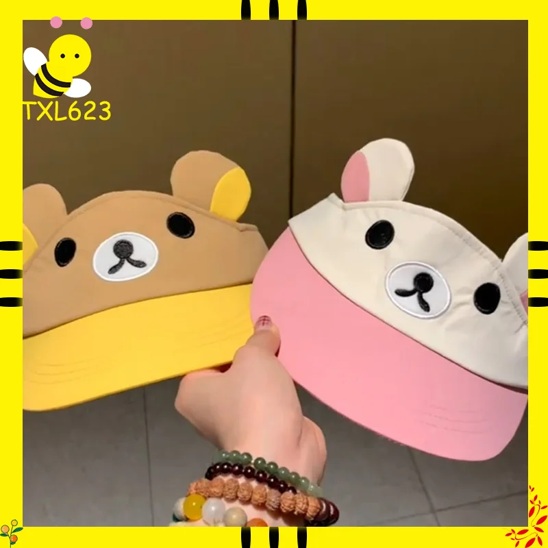 Rilakkuma Gorra de Visera Vacía con Diseño de Oso Lindo para Mujer, Fina, Transpirable, con Protección UV, Versátil y a la Moda para Verano y Actividades al Aire Libre