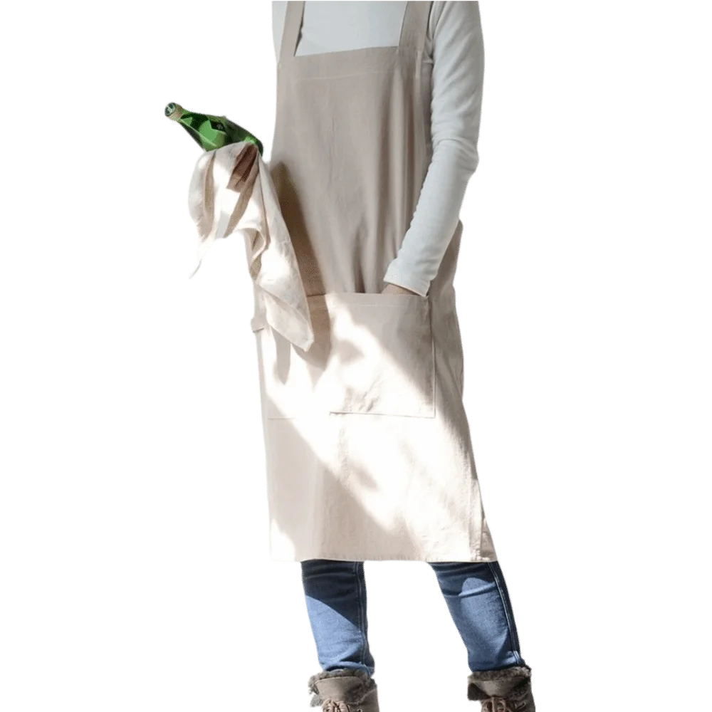 

Cotton Japanese Minimalist Kitchen Apron Simple Solid Color Household Waterproof Apron Multi-functional Hanging Neck