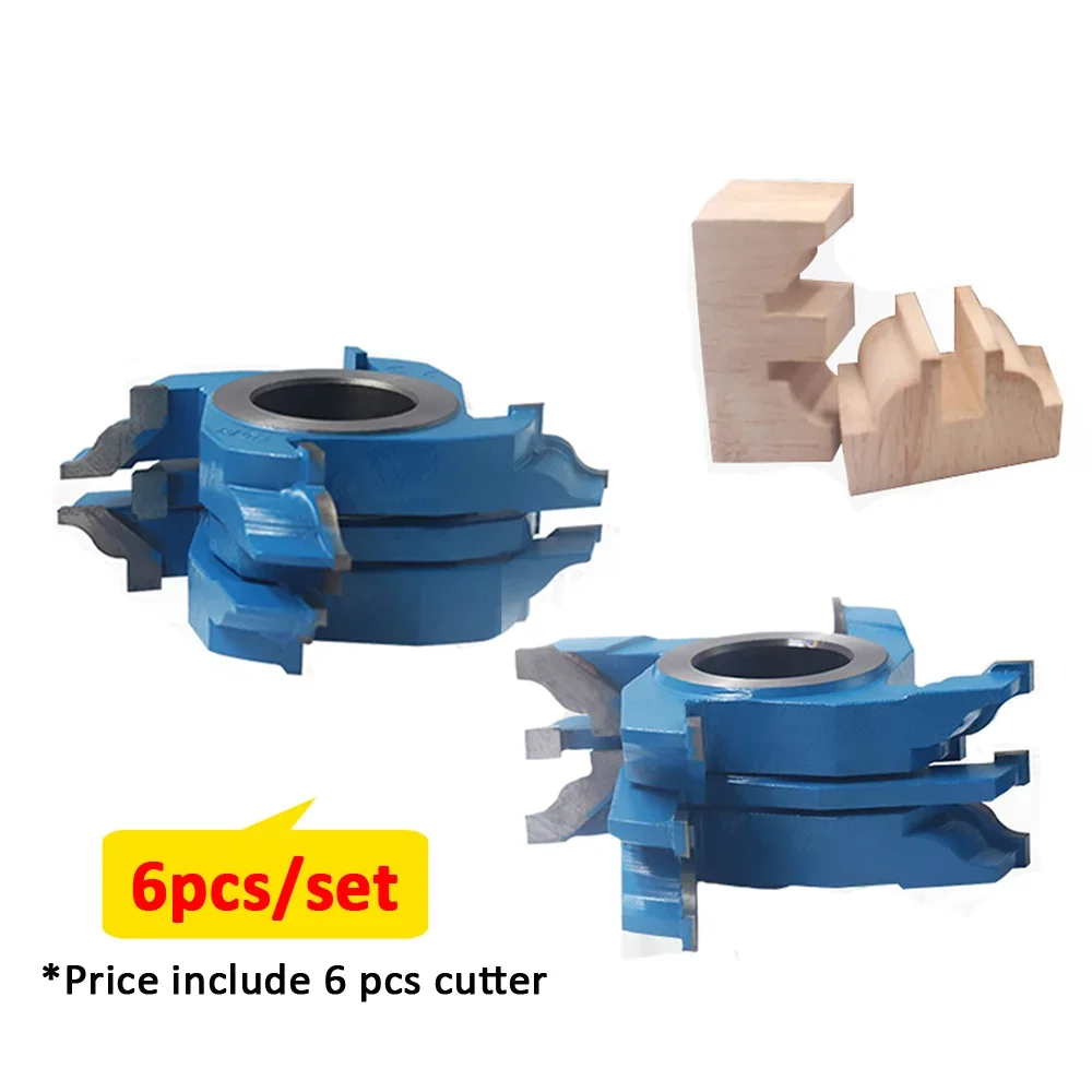 6pcs wood milling cutter Combined  Spindle Shaper Cutter Head for Door Frame Molding Moulder Machines