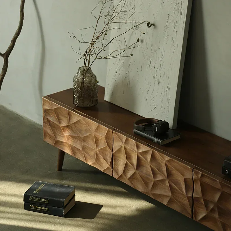Mueble de TV de Madera Estilo Rústico Moderno de Mediados de Siglo, Mesa Baja para Sala de Estar