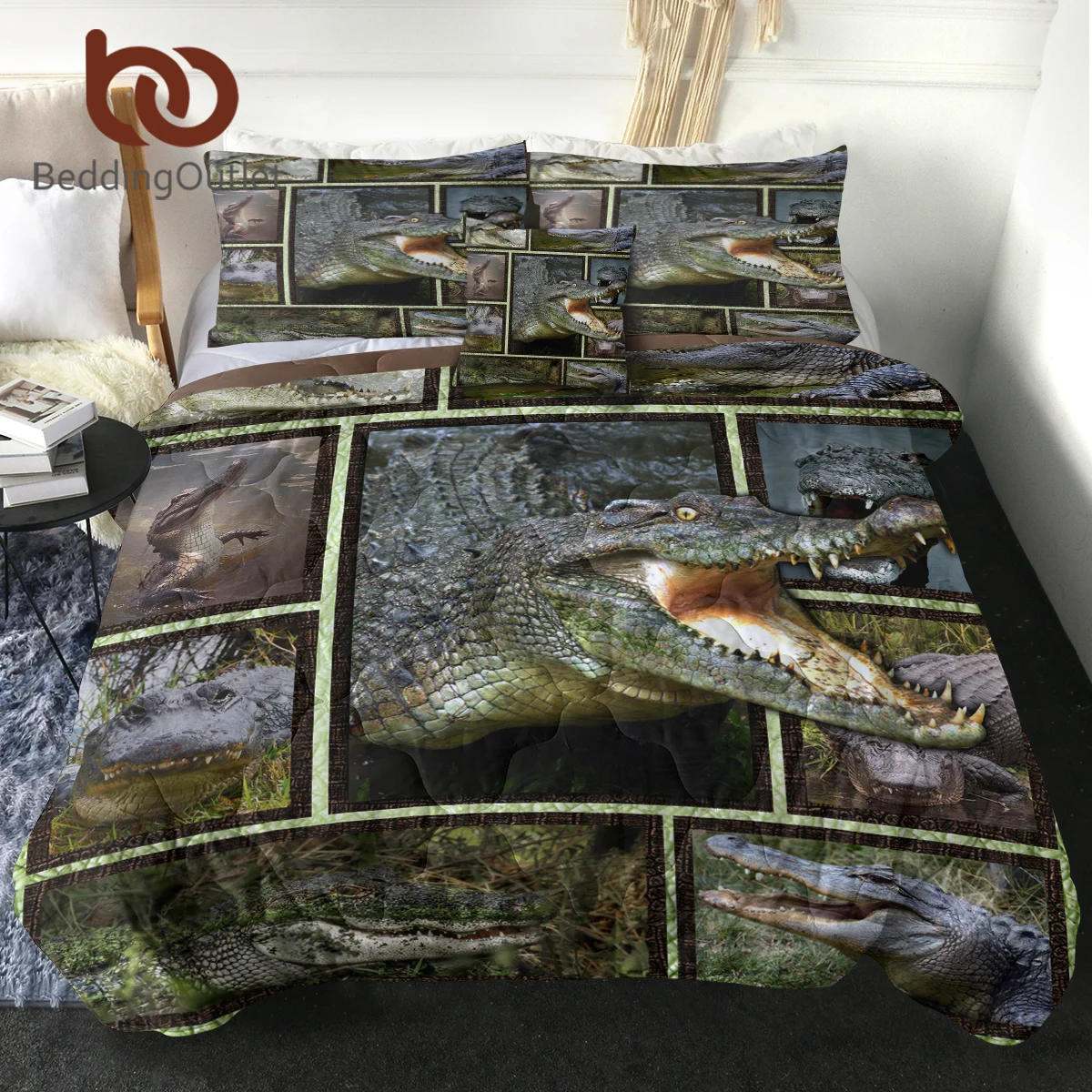 BeddingOutlet Crocodile Animal Pattern Bedding Set Fierce Ancient Reptiles Quilt Pilow Sham With Cushion Cover For Home Decor