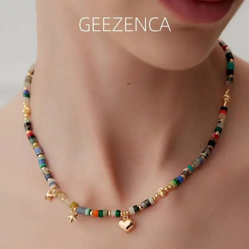 

GEEZENCA стерлингового серебра 925 пробы, разноцветные каменные бусины, ожерелье из ниток для женщин, золото 18 карат, уникальные шикарные роскошные колье-чокеры, ожерелье в подарок