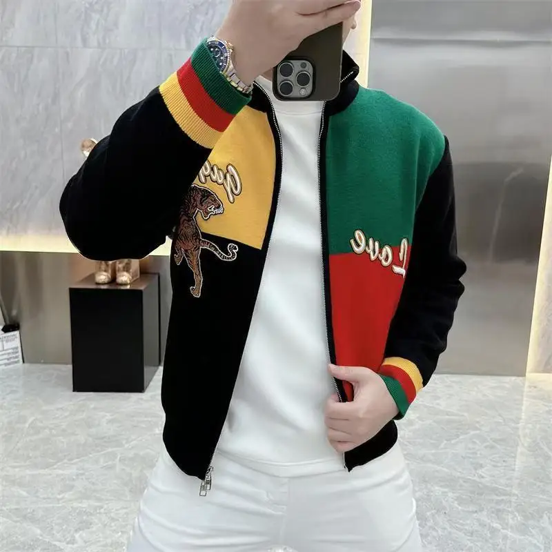 Spring Autumn Men Fashion Casual Jacket Korean Style Coat Men Patchwork Streetwear  Flip Collar Casual Jacket