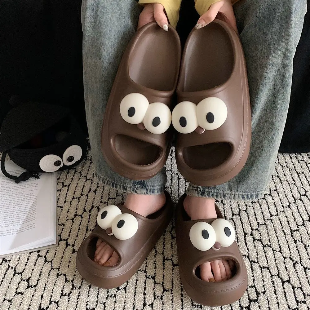 Funny Big Eyes Summer Flip Flops Women And Men Comfortable Household Slippers Couple Platform Non-slip Slides Washroom Shoes