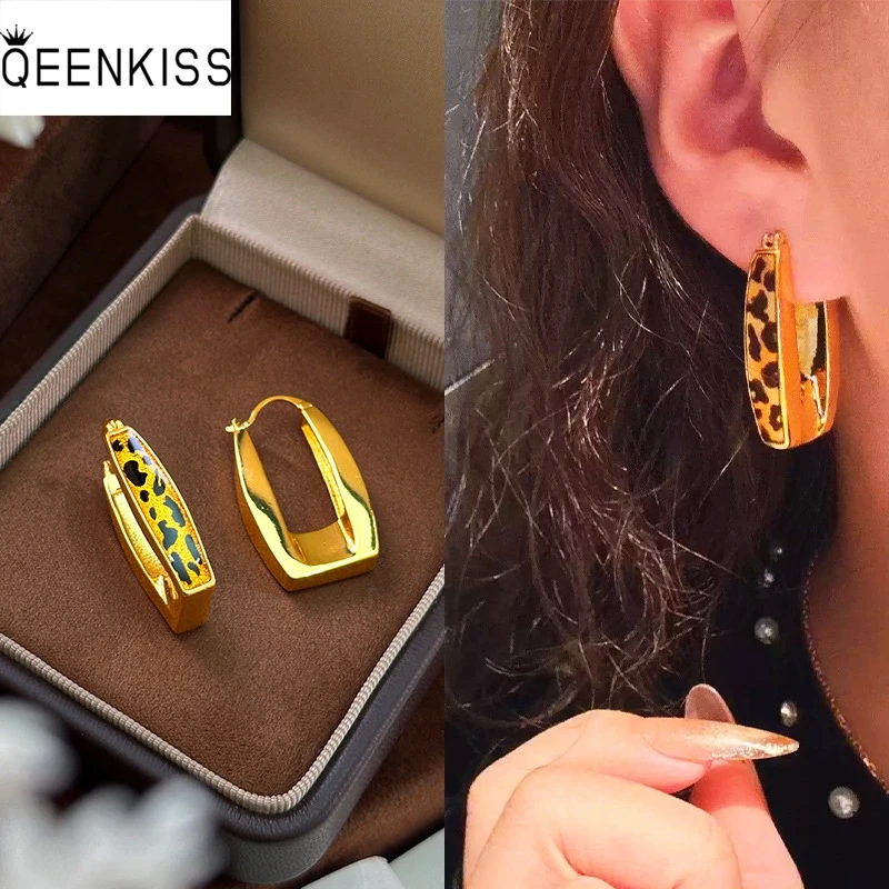 QEENKISS 24KT Gold Vintage Leopard Print Autumn Winter Drop Earrings For Women Wedding Party Birthday Christmas Gifts EG5582