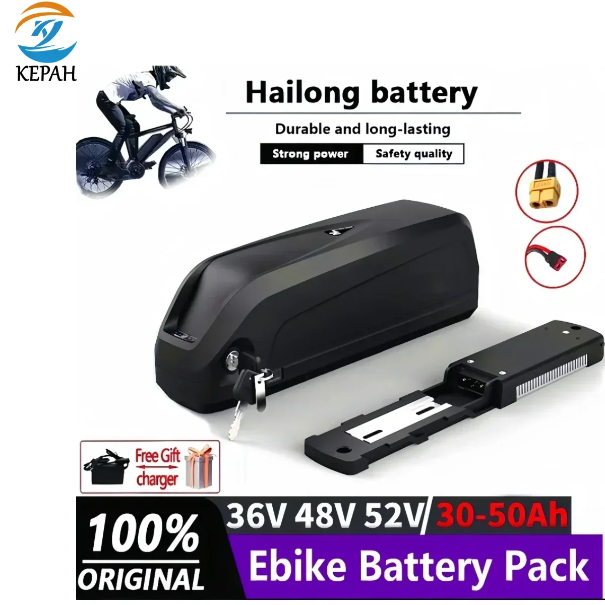 AliExpress KEPAH Brand New 48V Battery 36V Hailong electric bicycle polyester DP-9, BMS 18650 cell, lithium-ion battery 36V 48V 52V 50AH durable