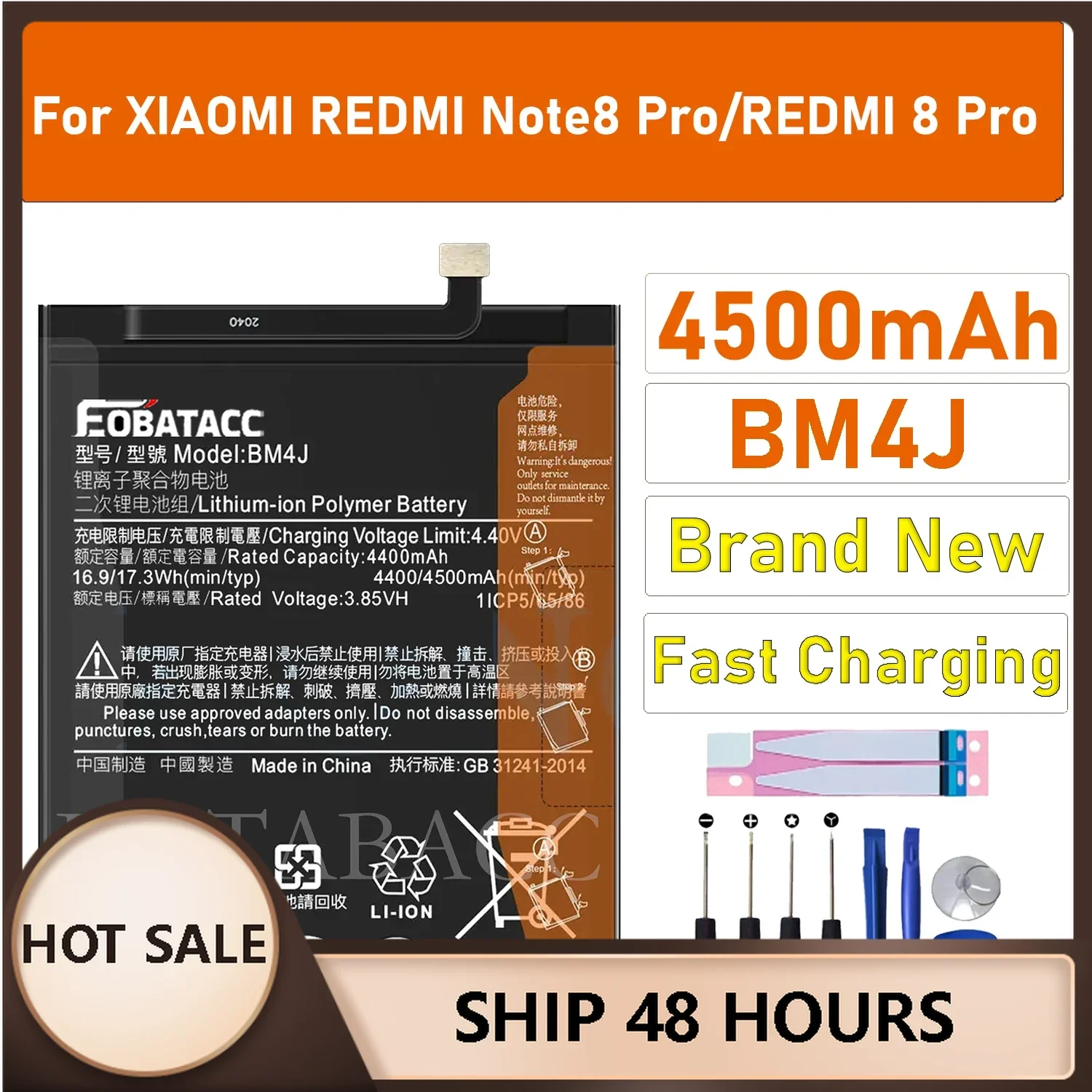 

2025 Years EOBATACC New 100% Original Battery BM4J For Xiaomi Note8 Pro/8 Pro Batteries + Free Tools