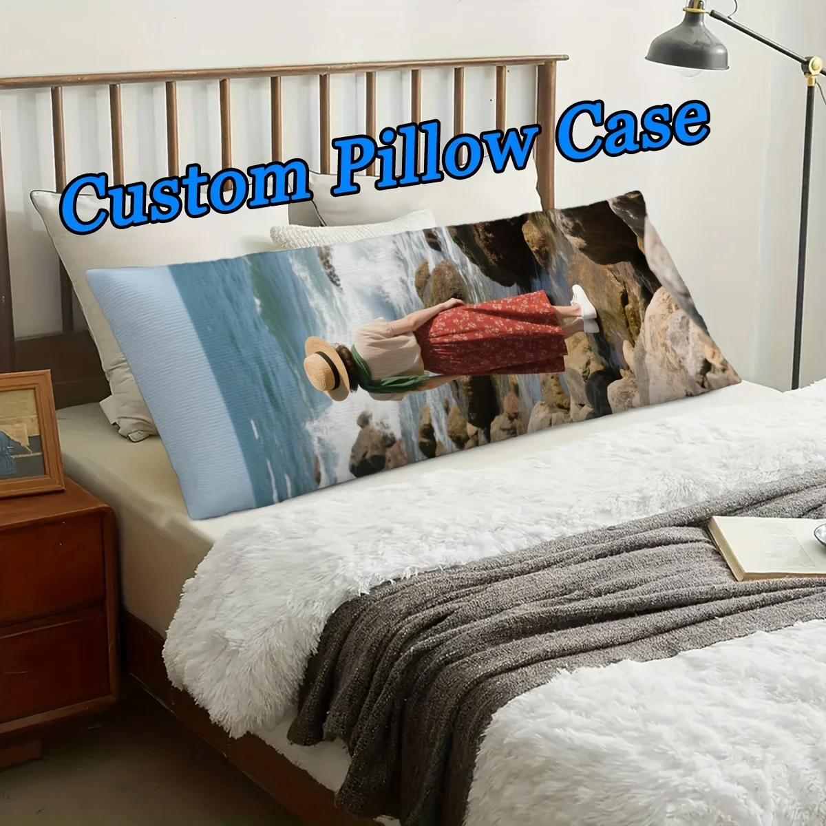 1 customized photo personalized pillowcase, extra long pillowcase, zipper closure, wedding anniversary celebration, Valentine's