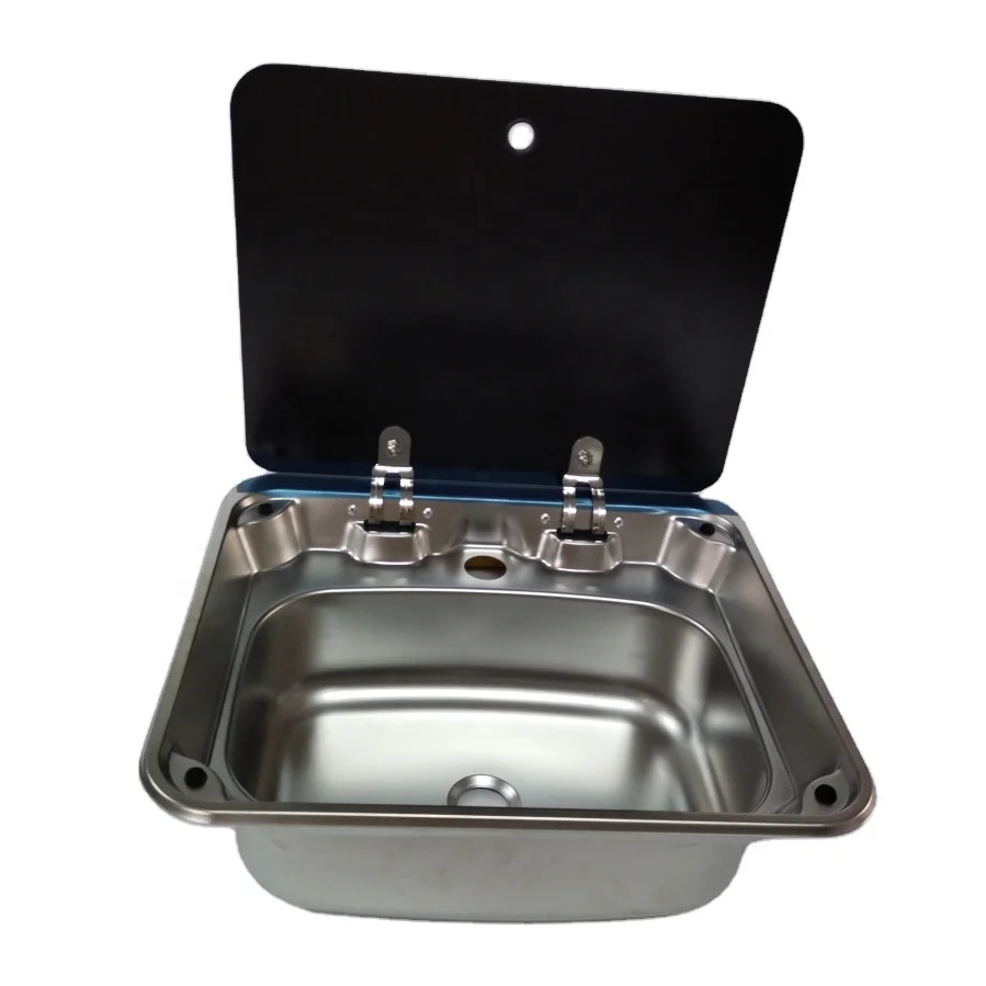 Small RV Kitchen Sink Undermount Single Bowl 304 Stainless Steel with Faucet and Tempered Glass Lid 1mm