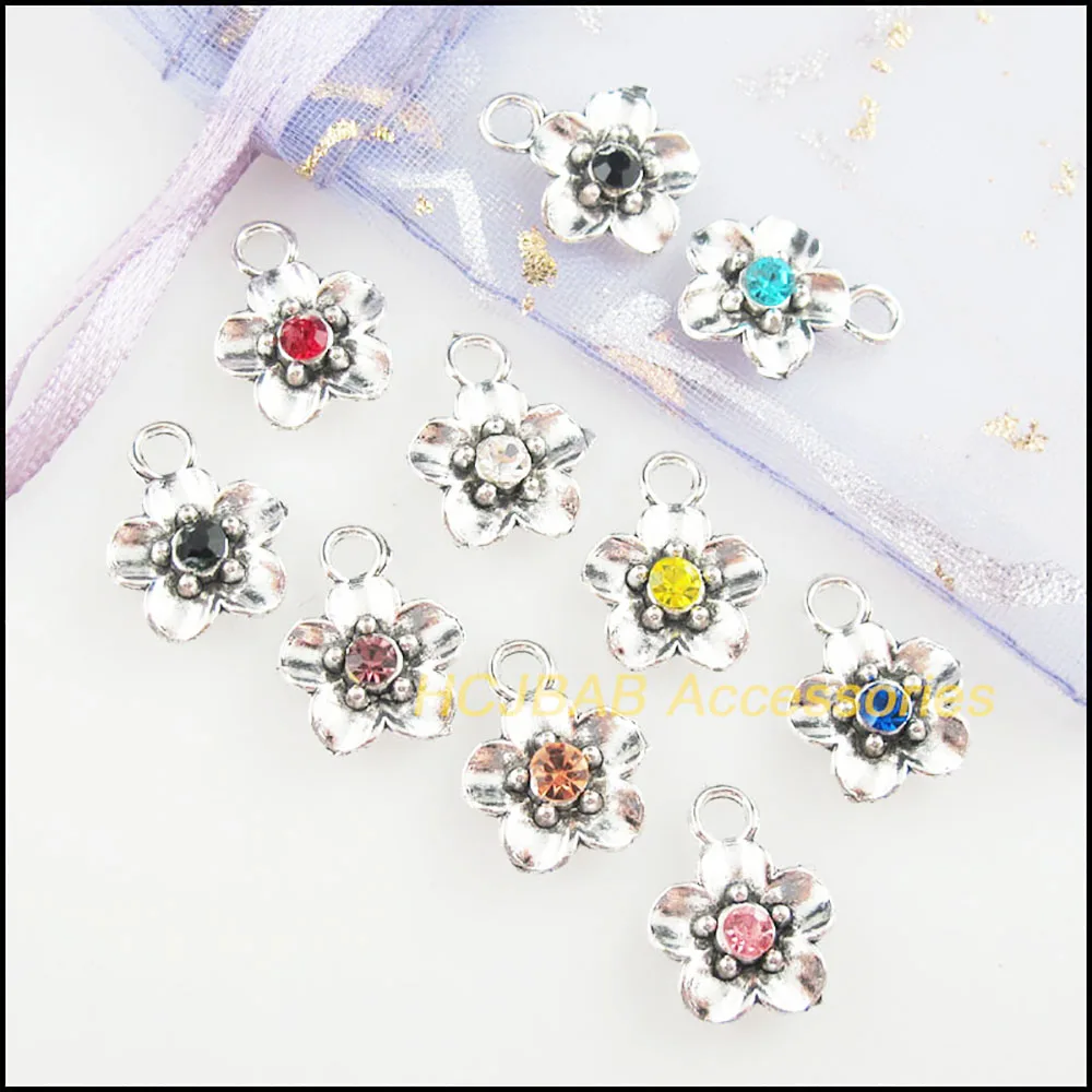 New 20Pcs Mixed Crystal Charms Tibetan Silver Tone Star Moon Flower Animal Spider Heart Pendants J270