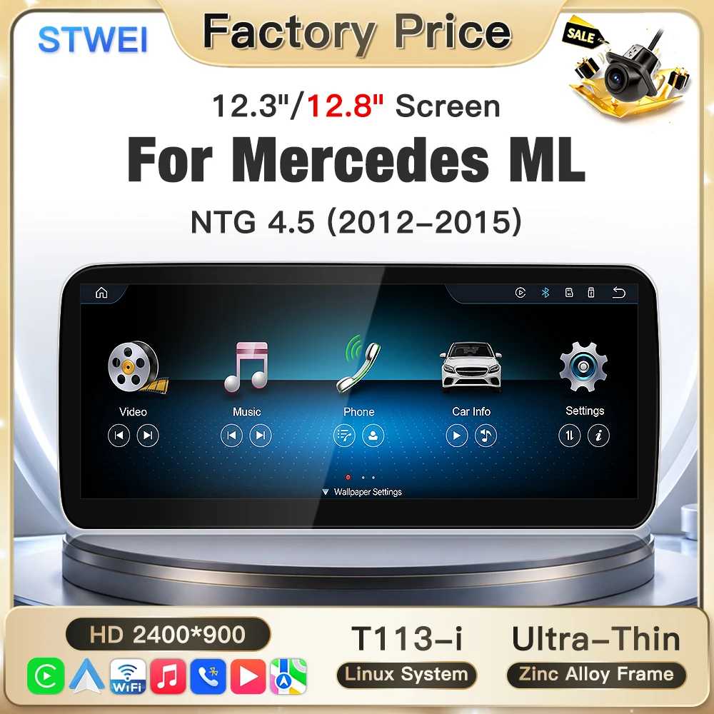 STWEI 2026 New Linux System 12.3 12.8inch Thin Screen For Mercedes ML W166 NTG 4.5 2012-2015 CarPlay Auto Car Video Players