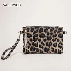 Borsa da polso geometrica con stampa di mucca leopardata in pelle PU borsa portaoggetti per telefono cellulare con moneta pochette da pranzo da donna