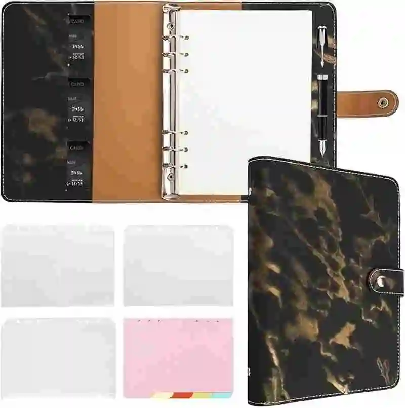 

New A5 Binder Refillable Planner Notebook 6 Ring Soft PU Leather Binder Journal with Pockets, Dividers and Line Refill Paper