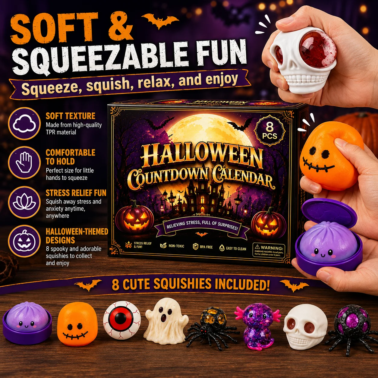 Halloween Ghost Squishy Gift Box Slow Rebound Squeeze Fidget Sensory Stress Relief Tactile Desk Toy Novelty Party Favor Set
