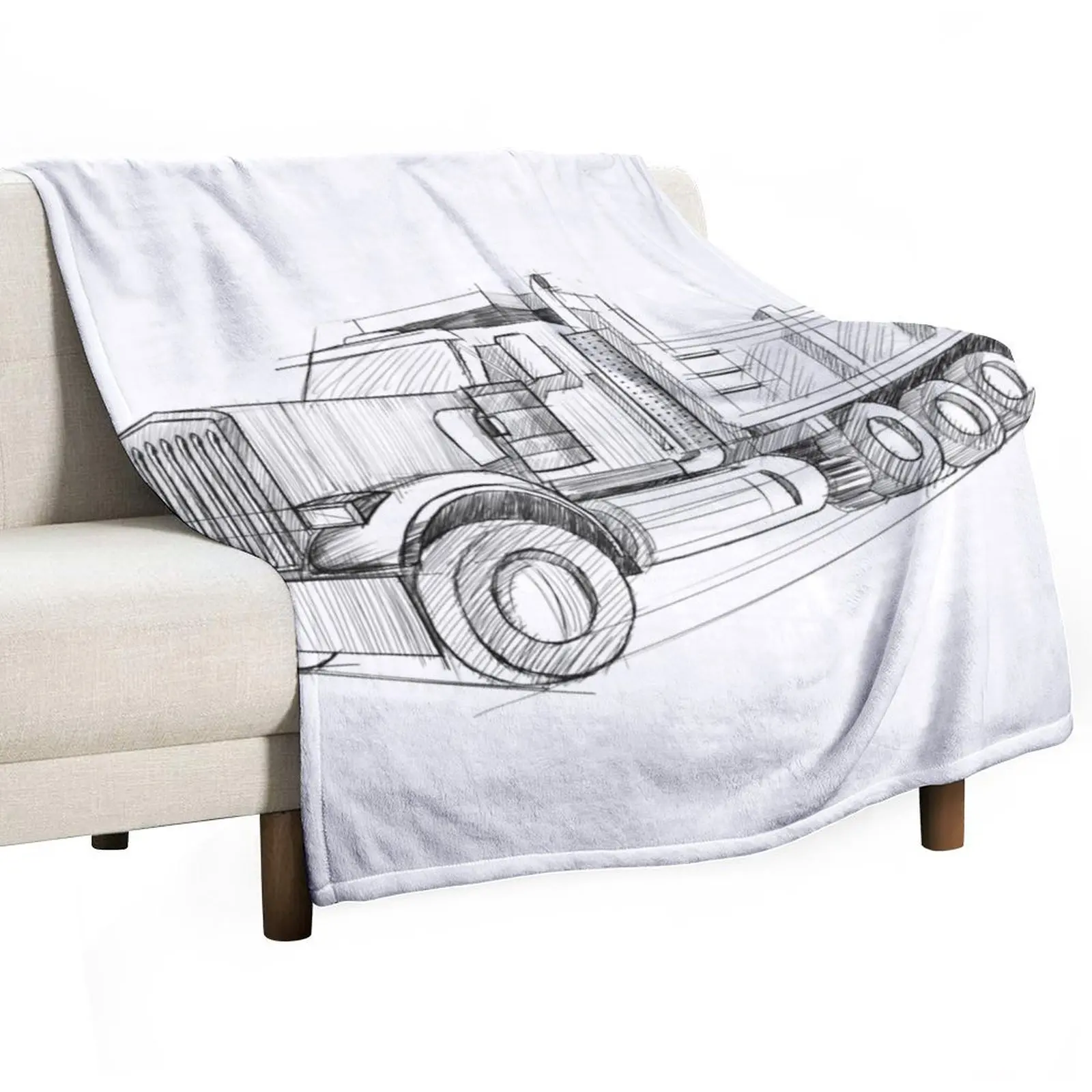 Construction Dump Truck Black And White Pencil Drawing Art Throw Blanket Hairy Nap Blankets For Baby Sofas Blankets