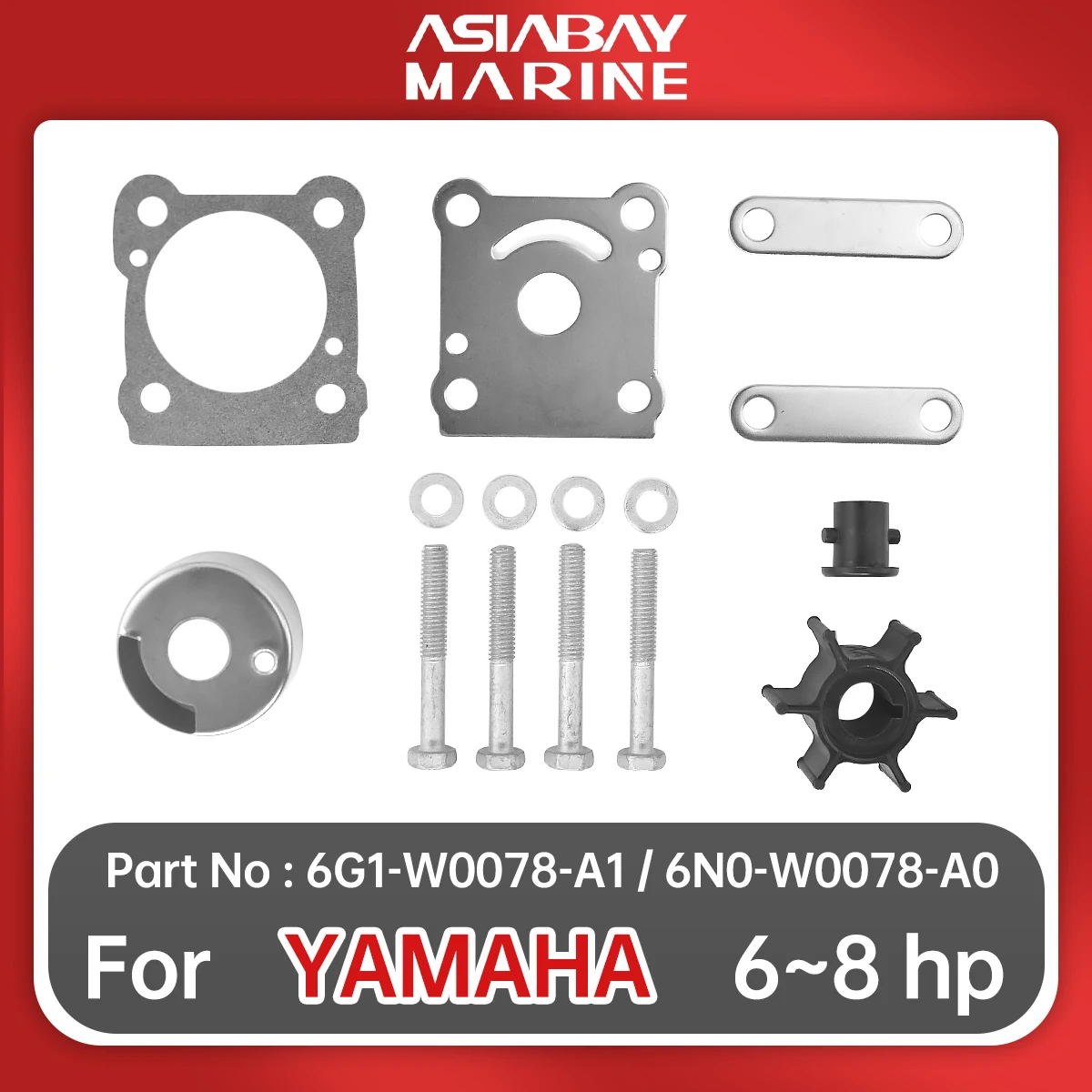 

Water Pump Impeller Repair Kit For Yamaha Outboard 6hp 8hp 6G1-44352-00 Ship Marine Boat Engine Part 6G1-W0078-A1 6N0-W0078-A0