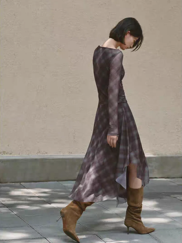 خريف 2025 فستان نسائي جديد أنيق طويل Sve للتخسيس منقوش من الحرير Me Dr Ele Personali ثوب المسرح التقليدي C...