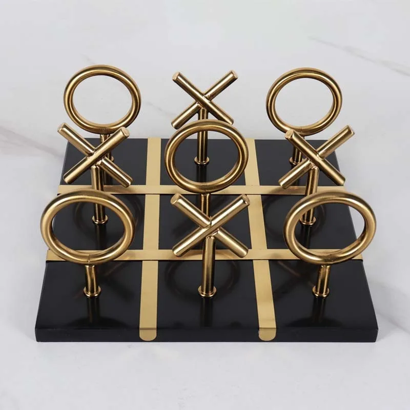 Modern Light Luxury Decor Game Set, Black Marble Base with Gold Metal Pieces, Tabletop Sculpture Ornament for Home Hotel Decor