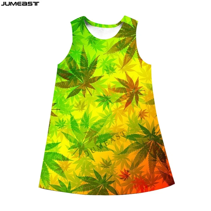 Jumeast Y2k Women 3D Printed Dresses Hip Hop Tobacco Weeds Leaves Summer Sleeveless Dress Suspender Nightdress