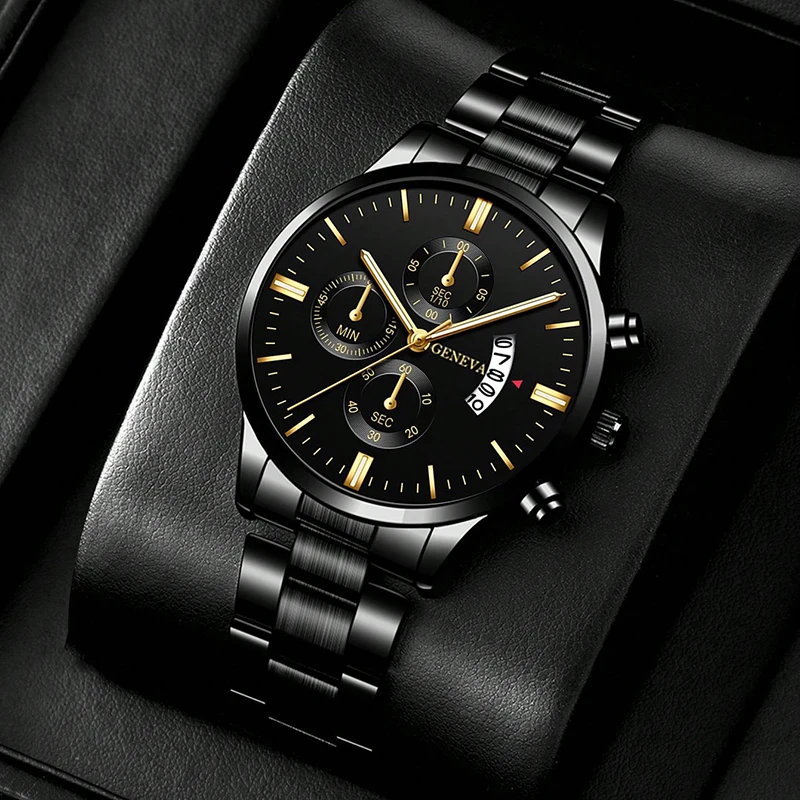 2 قطعة رجال الأعمال عادية الرياضة الفولاذ المقاوم للصدأ كوارتز ساعة اليد التقويم الذكور الكلاسيكية سوار مجموعة ساعة مضيئة