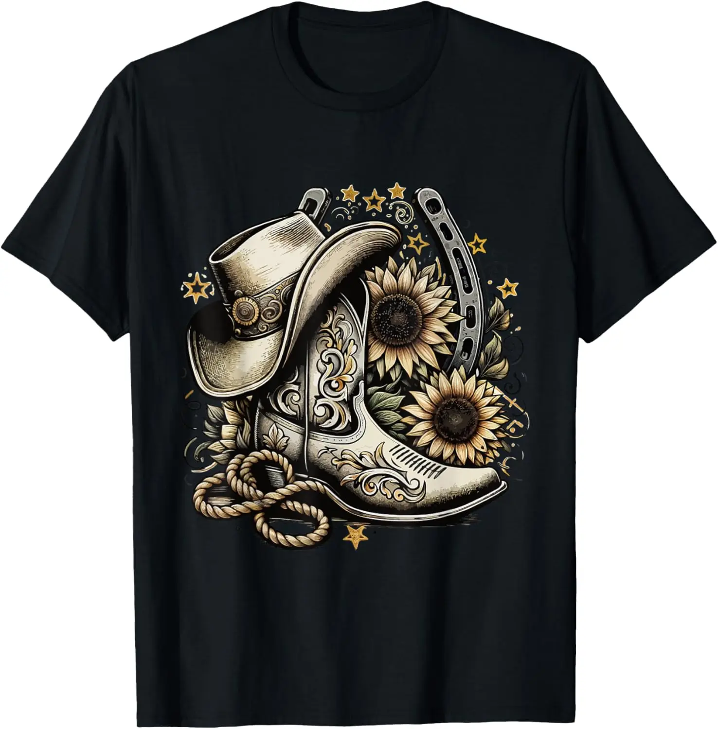 ウエスタン カウボーイ ブーツ ホースシュー ひまわり ロープ カウガール カントリー T シャツ
