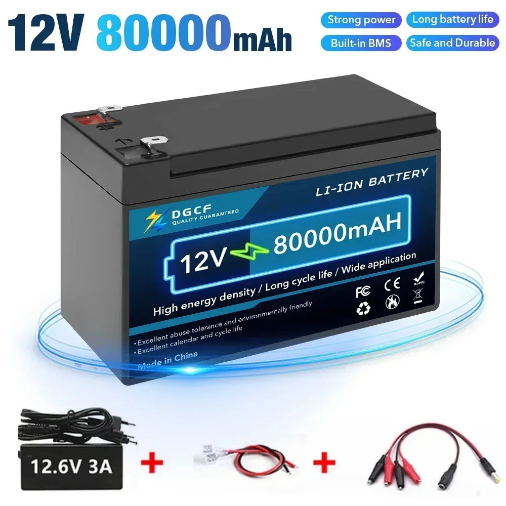 Upgraded 12V 80Ah Li Ion 18650 Battery Electric Vehicle Lithium Battery Pack 9V-12V 60Ah 80Ah Built-in BMS 30A High Current