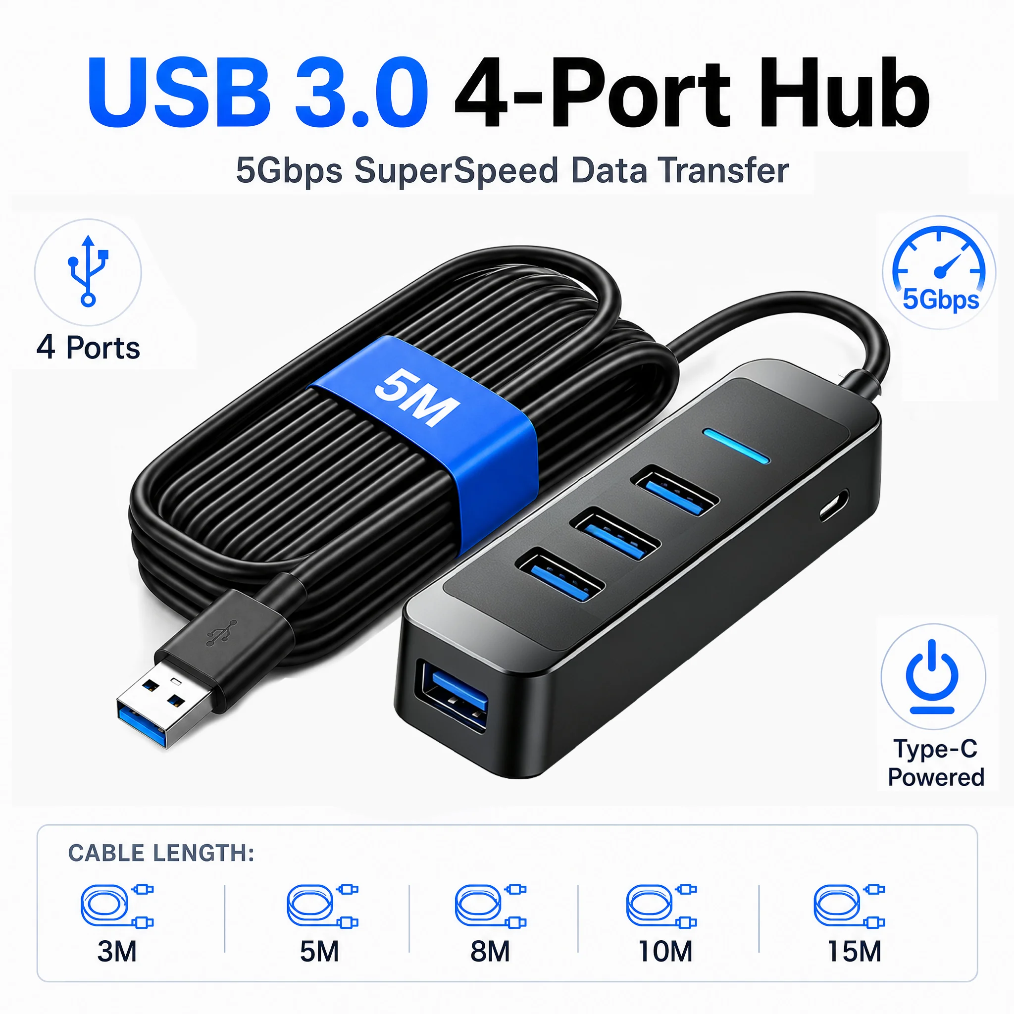 Laptop Accessories Hub - USB-хаб 3.0 с 4 портами, удлинительный