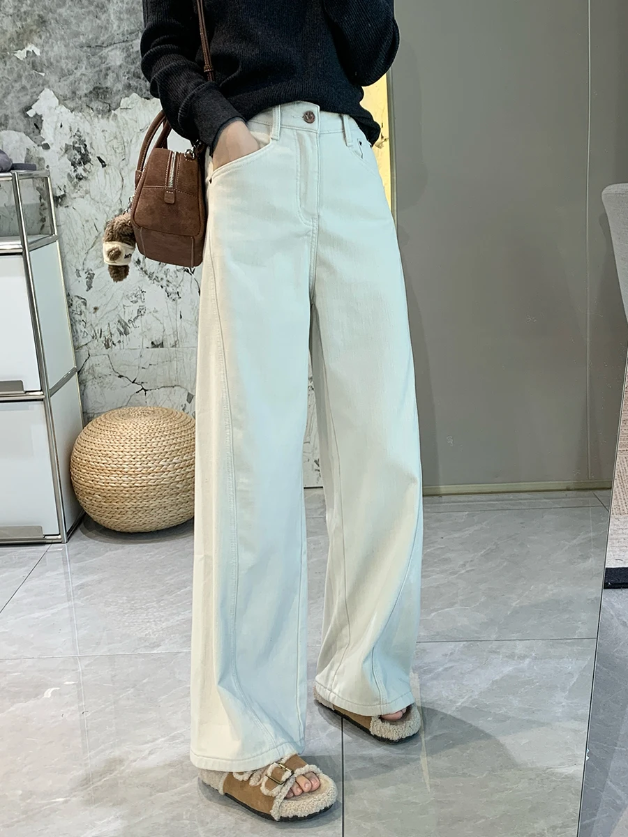 

Ультрамягкие эластичные прямые джинсовые джинсы из синели и бархата, женские осенне-зимние новые утягивающие узкие широкие брюки с высокой талией