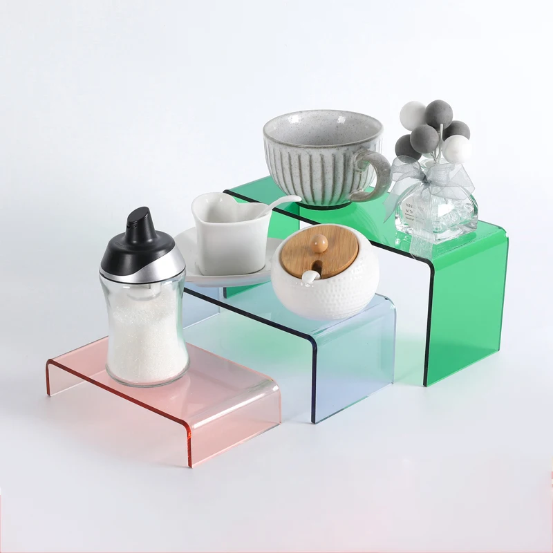 

Colored Acrylic Display Riser Stand Shelf Retail Desktop Jewelry Showcase Fixtures for Dessert Cupcake Figure Collectibles Model