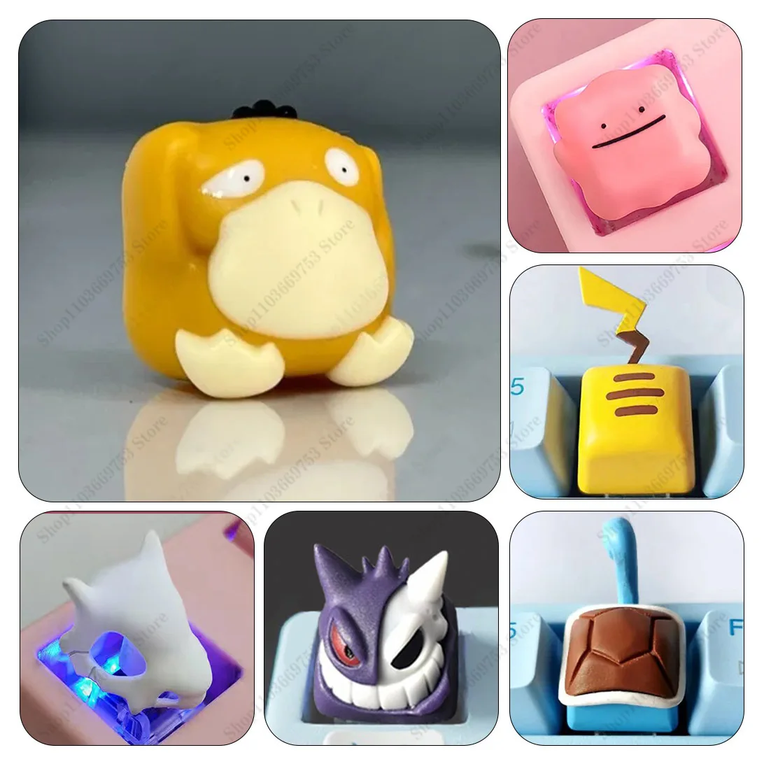 1-pcs-pokemon-anime-keycaps-pikachu-gengar-psyduck-artesanal-personalizado-bonito-pikachu-cauda-3d-teclas-para-eixo-transversal-teclado-mecanico