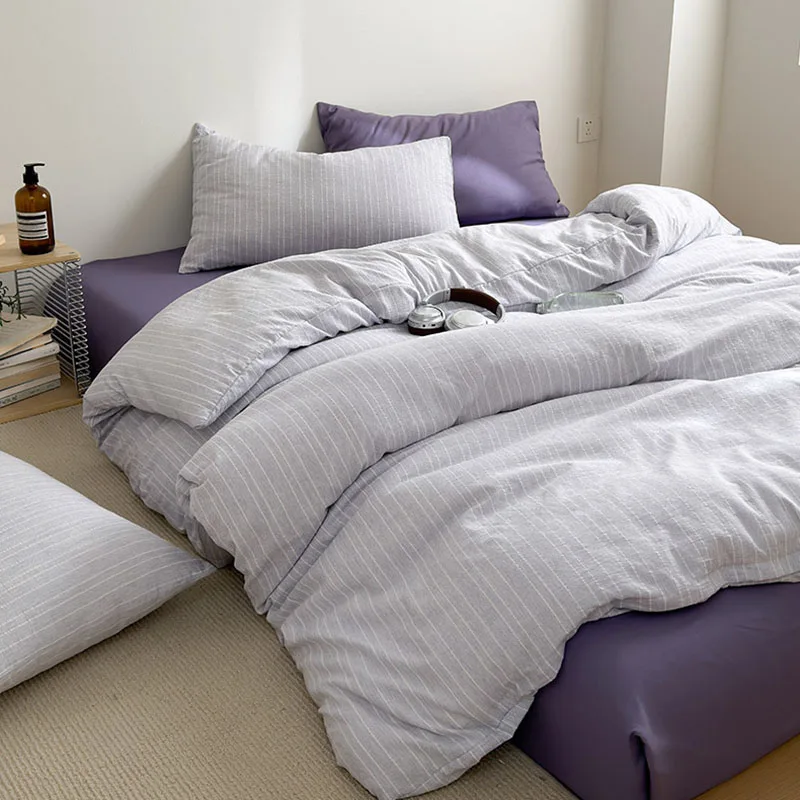 

Japanese Texture Stripe Bedding Set Simple Geometric Printing Comforter Sets for Bed Comfortable and Soft Bedclothes for Single