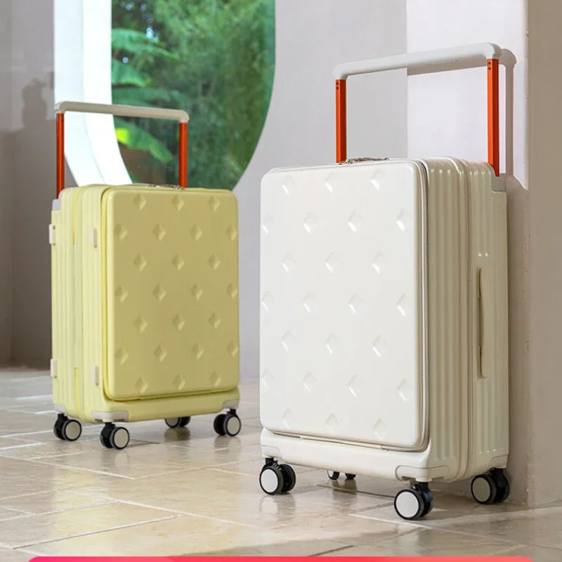 Wide-rod suitcase female 2024 new 20-inch boarding box front opening small password suitcase