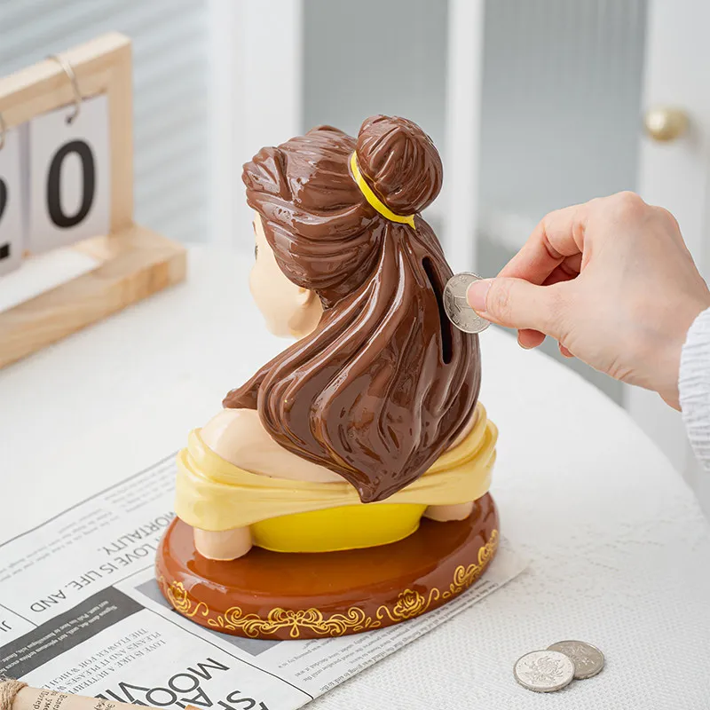 Figuras de Anime de Disney, Alcancía de Cerámica con Diseño de la Princesa Bella, Modelo Artesanal de Dibujos Animados, Escultura de La Bella y la Bestia, Regalo