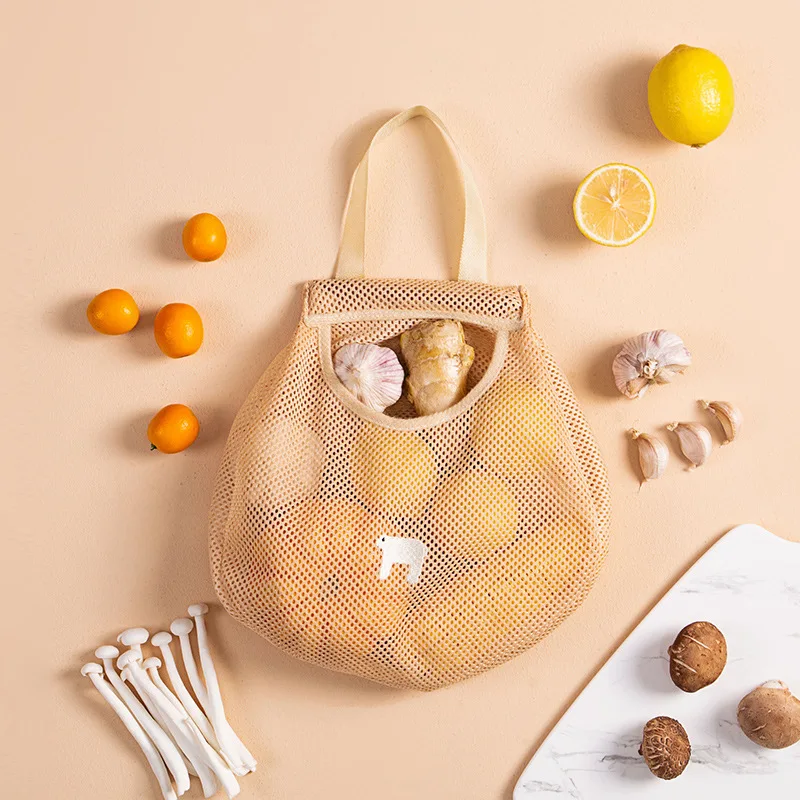 قابلة لإعادة الاستخدام المطبخ معلقة شبكة حقيبة المنزل الفاكهة والخضروات حقيبة تسوق صافي للزنجبيل الثوم البطاطس البصل كيس شبكي مجوف #3