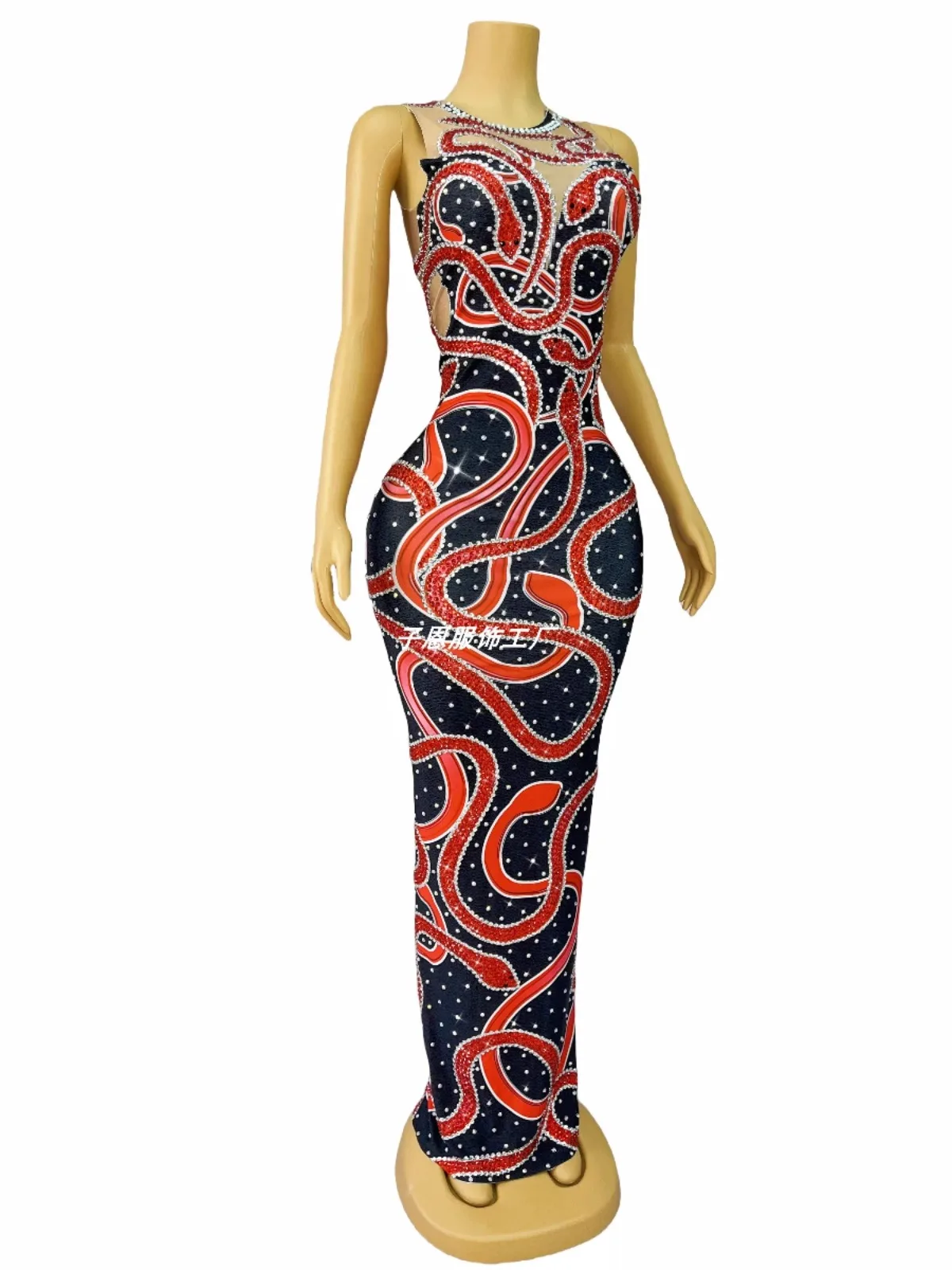 Serpentine design Blingbling rhinestone temperament long dress for party fashion show red carpet dress for show dress