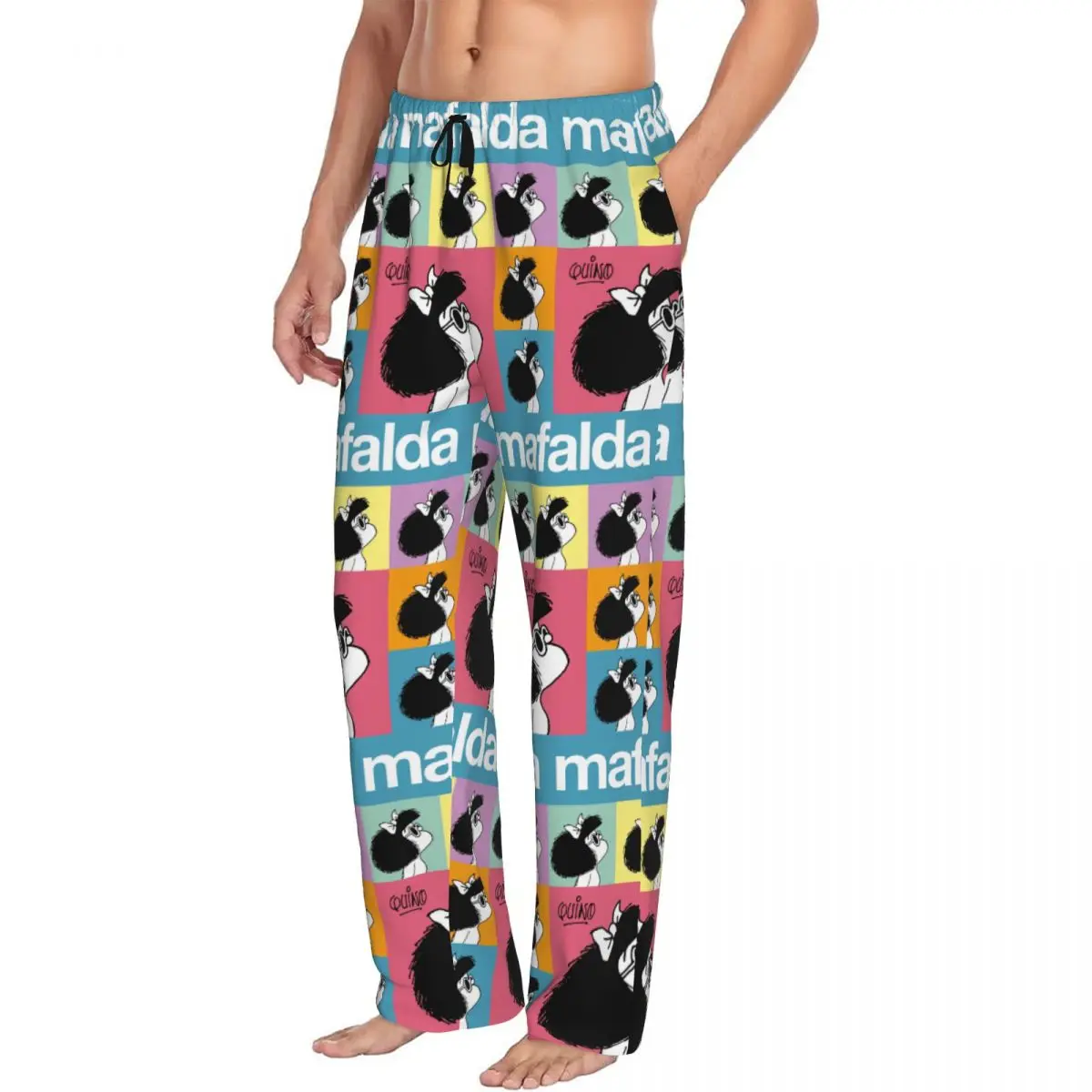 Custom Men's Mafaldas Quino Comics Pajama Pants Printed Sleep Sleepwear Bottoms with Pockets