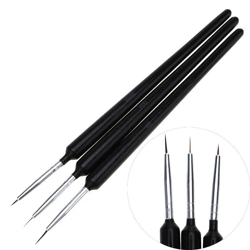 3Pcs Ultra-fine Nail Art Liner Brush Set Black Handle Small Hair Brush for Fine Detail Flower Painting Outline Manicure Tools