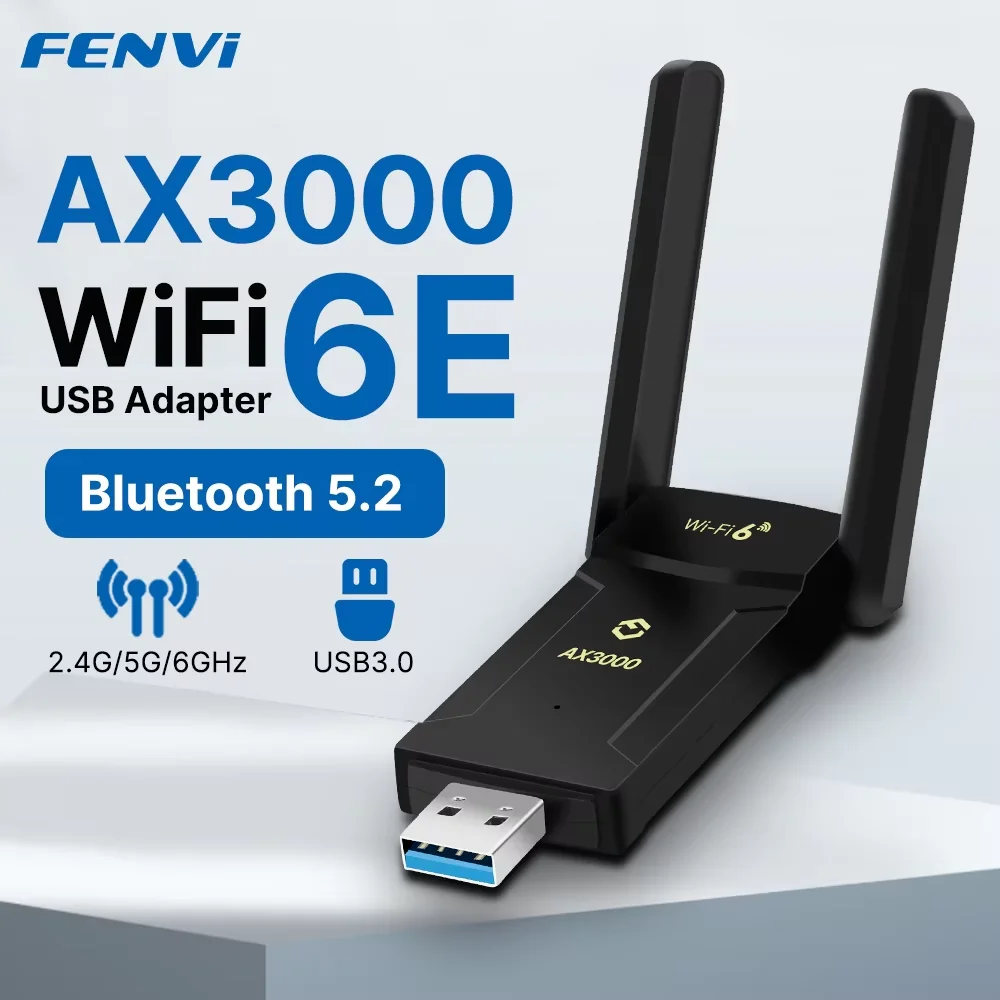 

Fenvi WiFi 6E AX3000 USB-адаптер Bluetooth 5.2 Tri Band 2,4G/5G/6GHz WiFi6 Сетевая карта Беспроводной приемник USB3.0 Dongle MU-MIMO