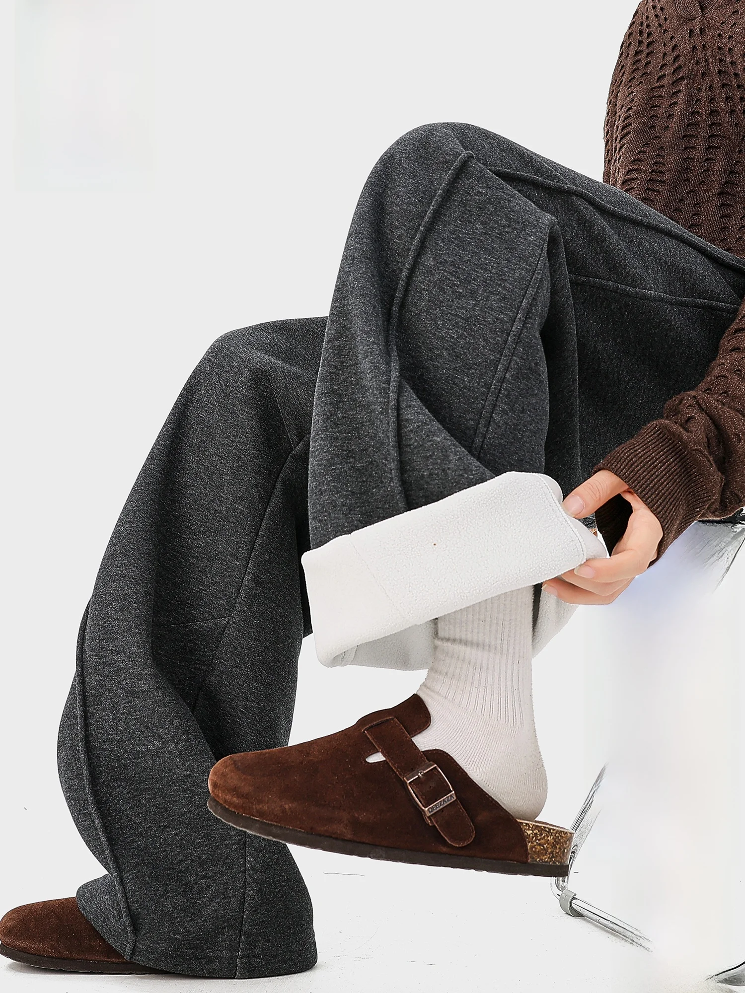 

PaulFrank Fce Lined Casual Pants Men's Spring Trendy Loose Straight Leg Sport Sweatpants Warm Comfortable Wide Leg Trousers