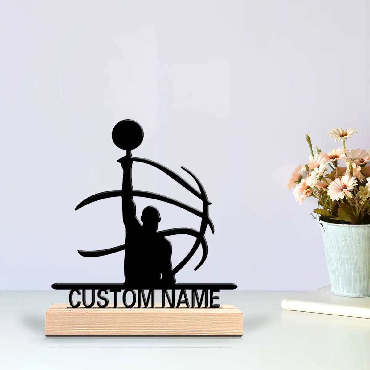 1pc Basketball pro Customizable Letter Metal Statue Crafts With Wood Base Metal Sculpture With Wood Base For Office Room Decor