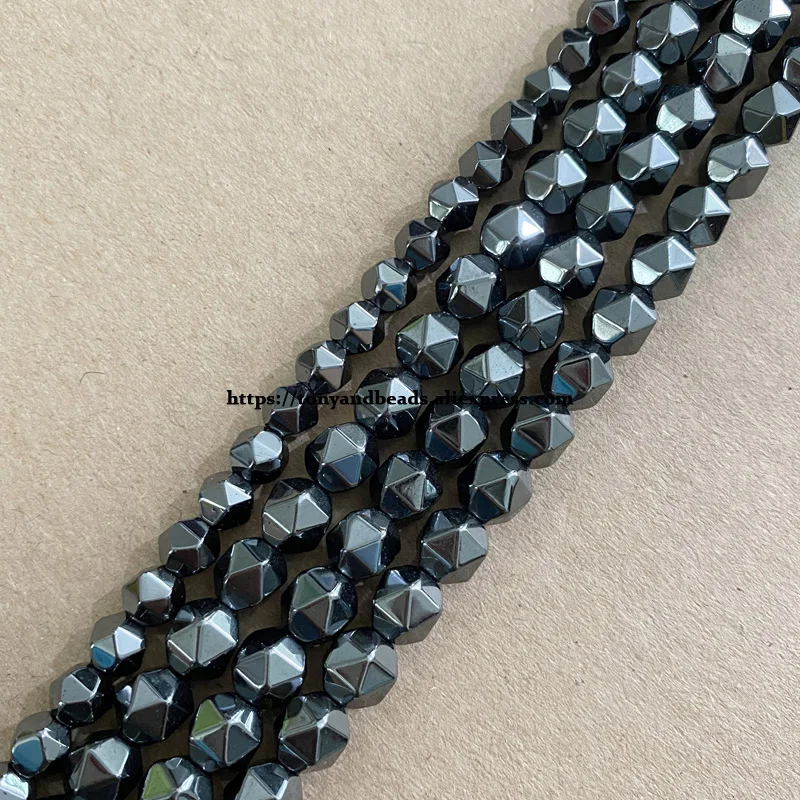 Natural Big Cuts Faceted Black Hematite Stone Round Loose Beads 4 6 8 10MM 15\