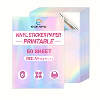 50 hojas de papel adhesivo de vinilo holográfico arcoíris imprimible tamaño A4, 8.3x11.7 pulgadas, papel adhesivo impermeable arcoíris para impresora de inyección de tinta