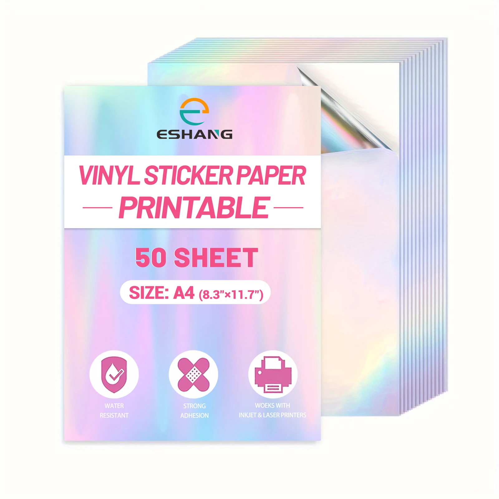 50 Sheets A4 Size Holographic Rainbow Printable Vinyl Sticker Paper 8.3x11.7 Inch Waterproof Sticker Paper Rainbow For Inkjet